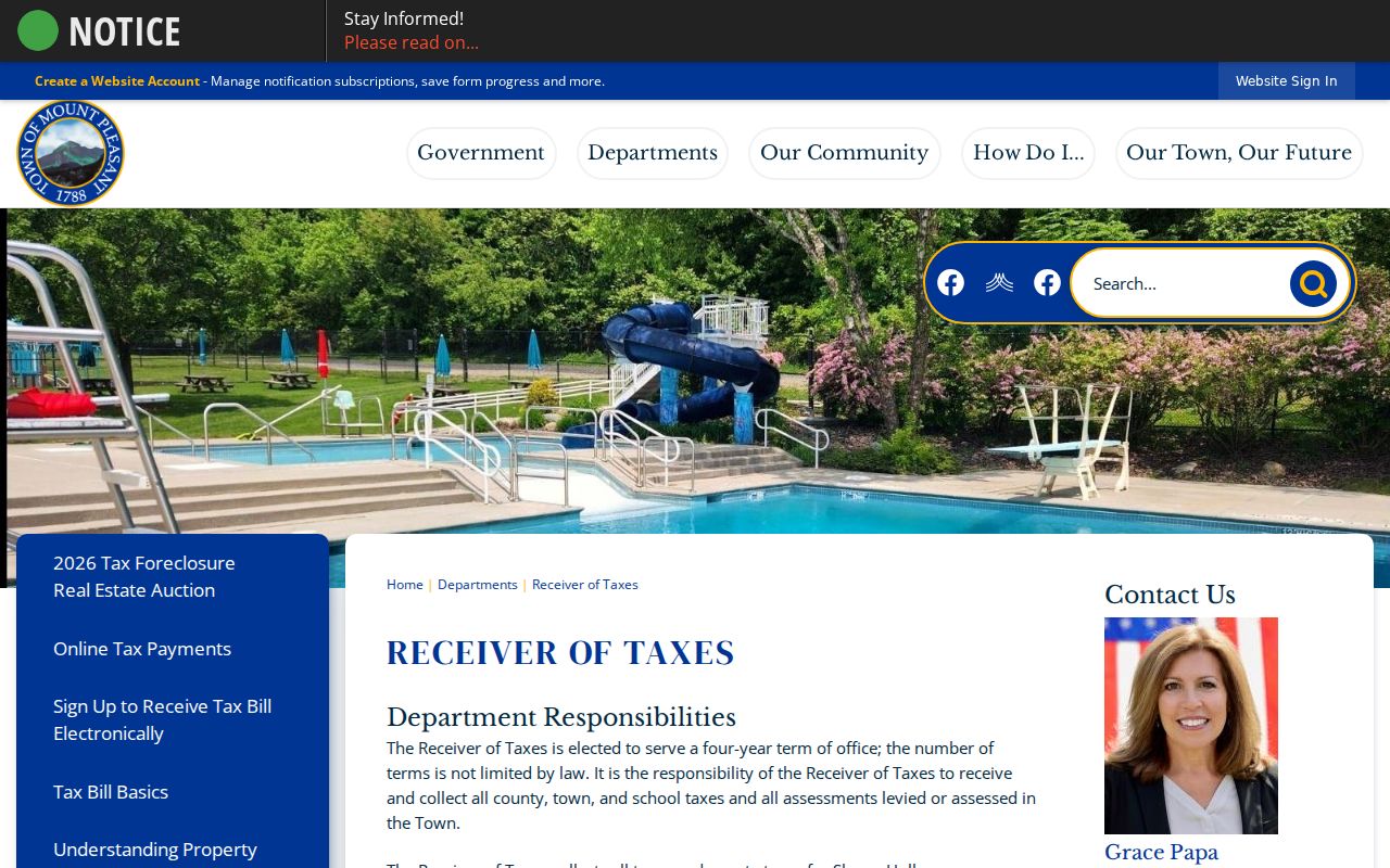 Mount Pleasant residents directory tax-status route from the Town Receiver of Taxes
