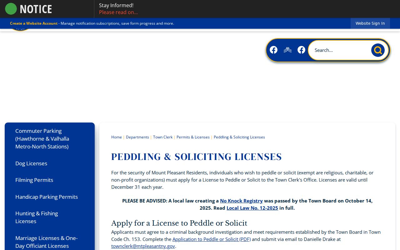 Mount Pleasant neighbors municipal license information page