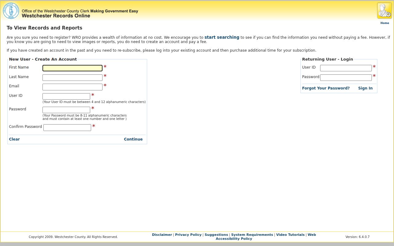 Mount Pleasant previous residents WRO registration for land-record image access
