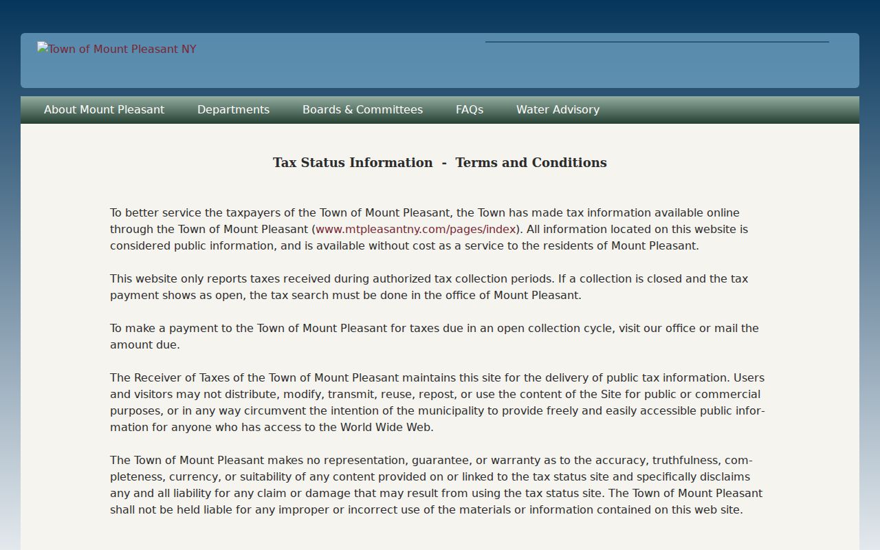 Mount Pleasant street directory tax-status search by address or section block lot