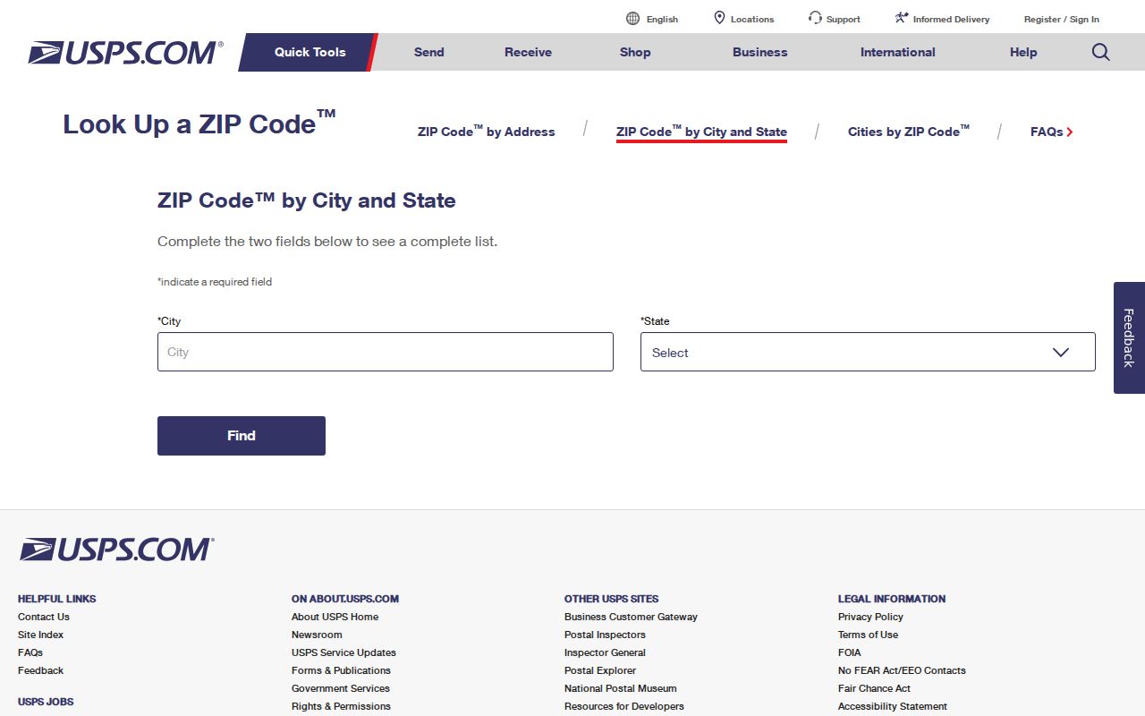 Mount Pleasant ZIP code directory USPS ZIP Code Lookup screen
