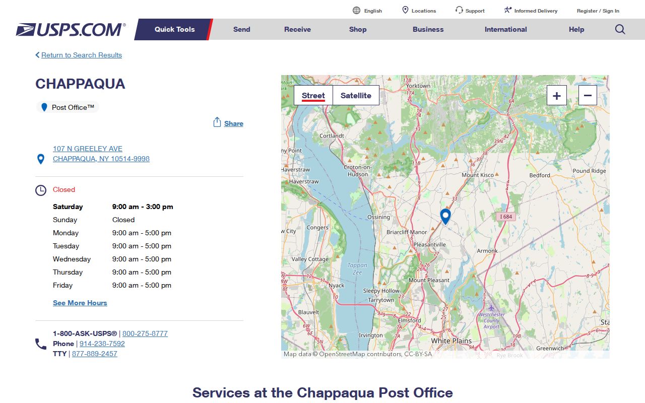 Mount Pleasant ZIP code directory Chappaqua postal route